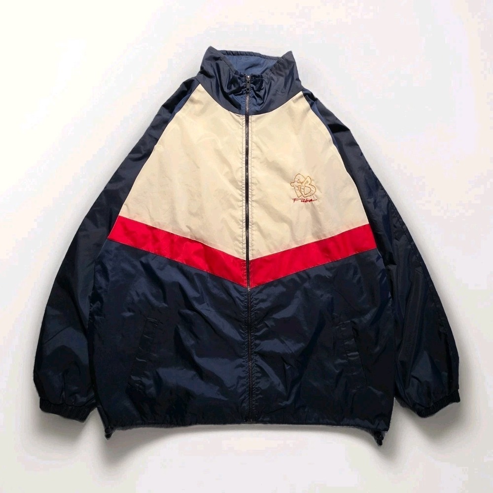 Vintage Y2k Fubu Men's Windbreaker XXL Jacket Full Zip Up Hip Hop White Red Navy